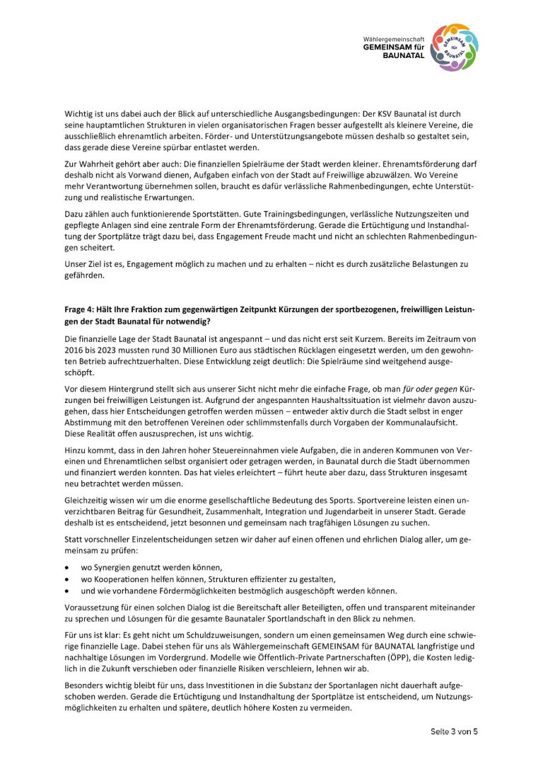 Antworten GEMEINSAM für BAUNATAL an KSV Baunatal 3 Antworten GEMEINSAM für BAUNATAL an KSV Baunatal 3