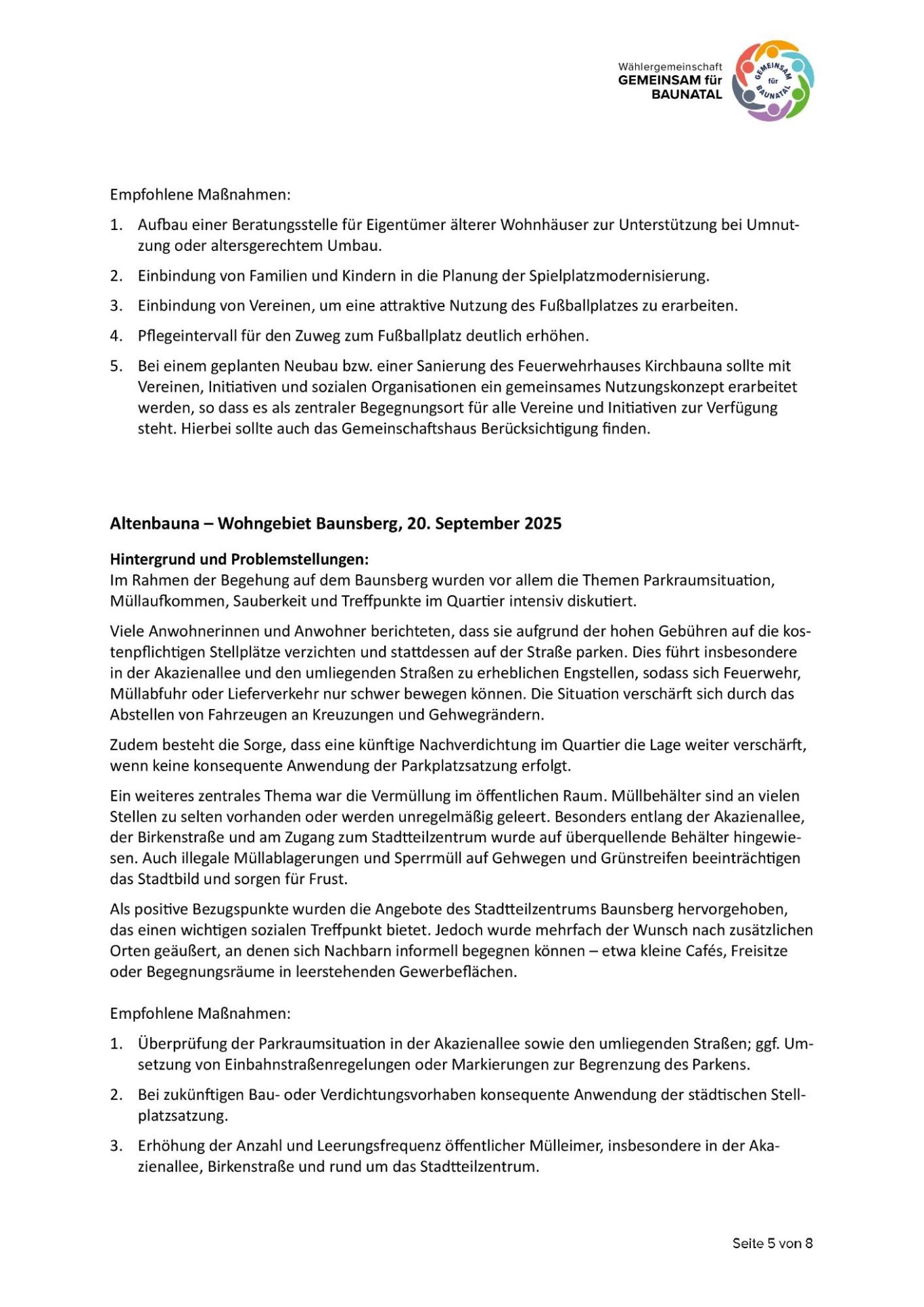 GEMEINSAM für BAUNATAL - Pressemitteilung GEMEINSAM für BAUNATAL - Pressemitteilung