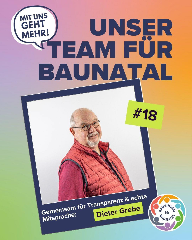 Dieter Grebe lebt seit 1979 in Großenritte. Durch diverse Vereinstätigkeiten hat er viele Baunataler*innen kennen und schätzen gelernt.