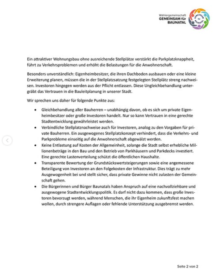 GEMEINSAM für BAUNATAL - Pressemitteilung GEMEINSAM für BAUNATAL - Pressemitteilung