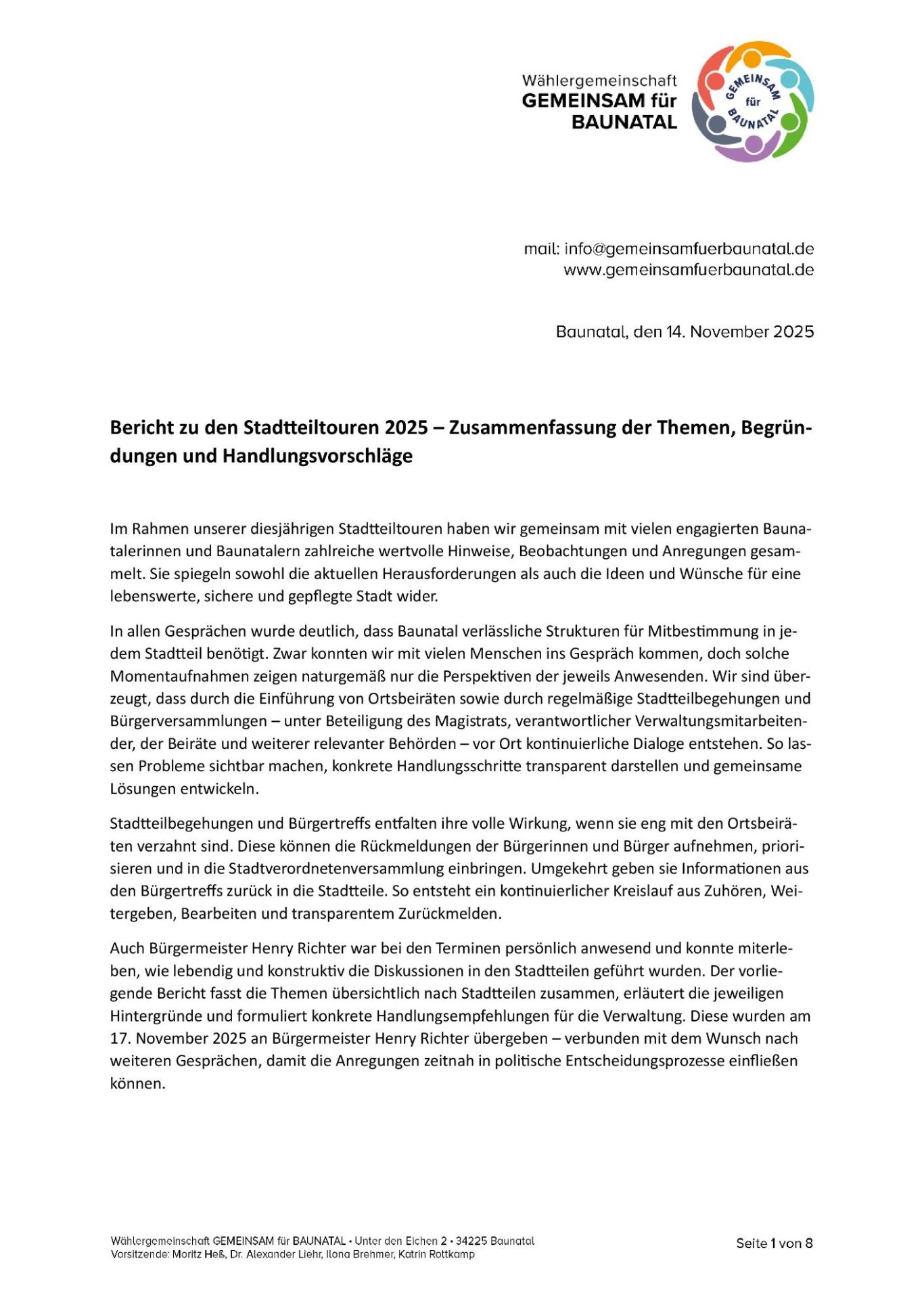 GEMEINSAM für BAUNATAL - Pressemitteilung GEMEINSAM für BAUNATAL - Pressemitteilung