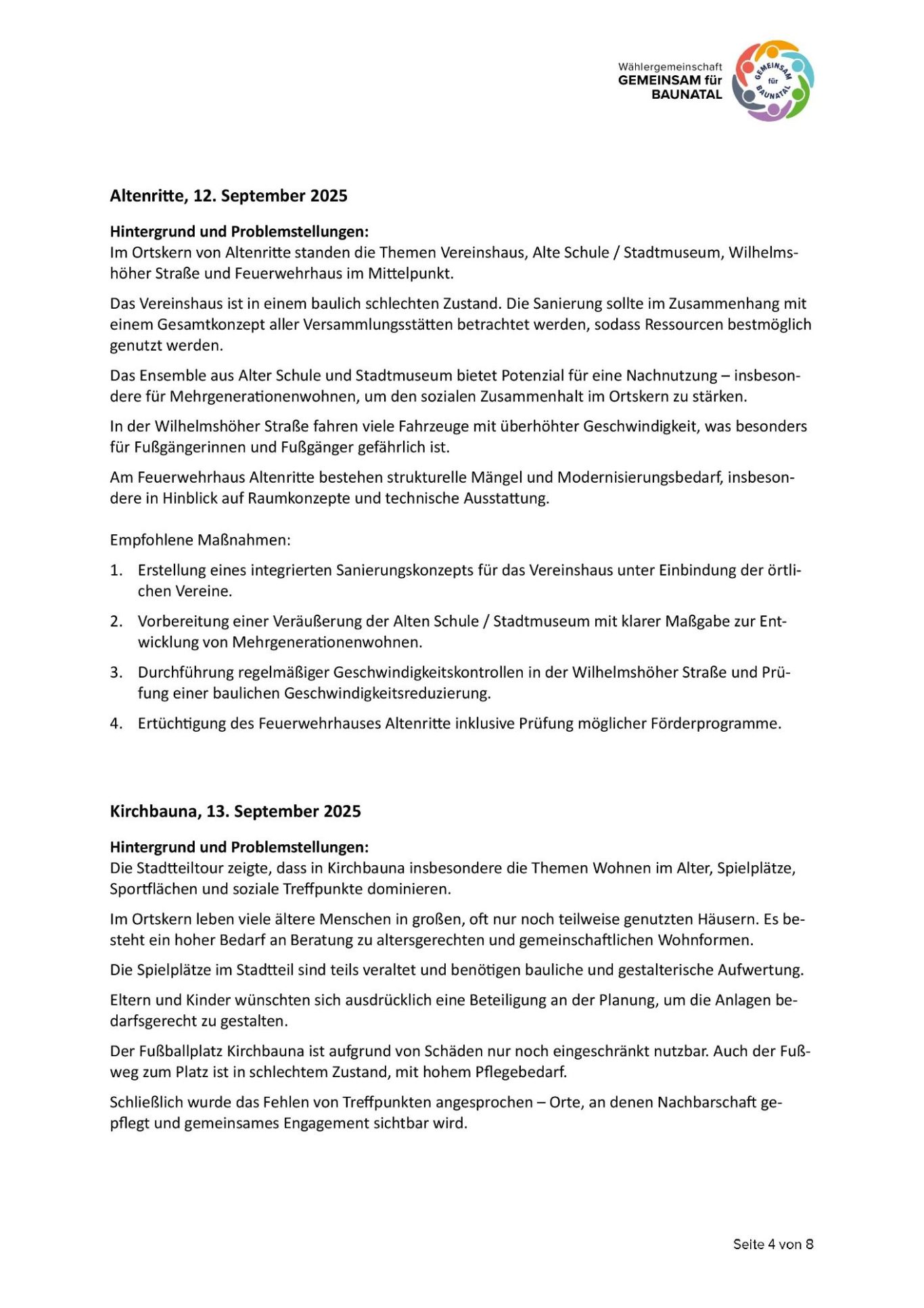GEMEINSAM für BAUNATAL - Pressemitteilung GEMEINSAM für BAUNATAL - Pressemitteilung
