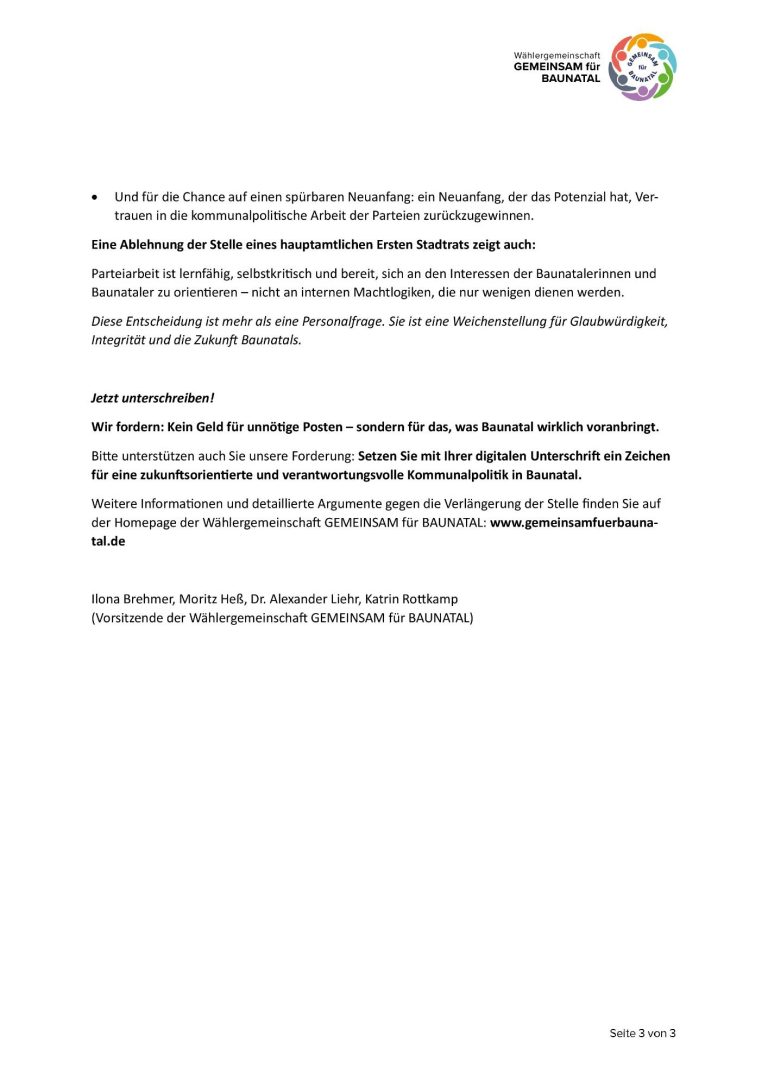 GEMEINSAM für BAUNATAL - Pressemitteilung GEMEINSAM für BAUNATAL - Pressemitteilung